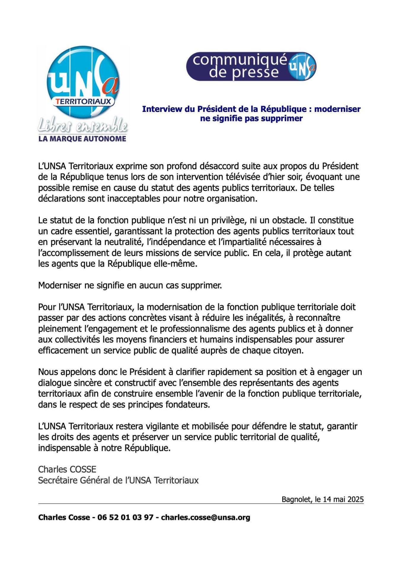 Communique c cosse 14 mai 2025